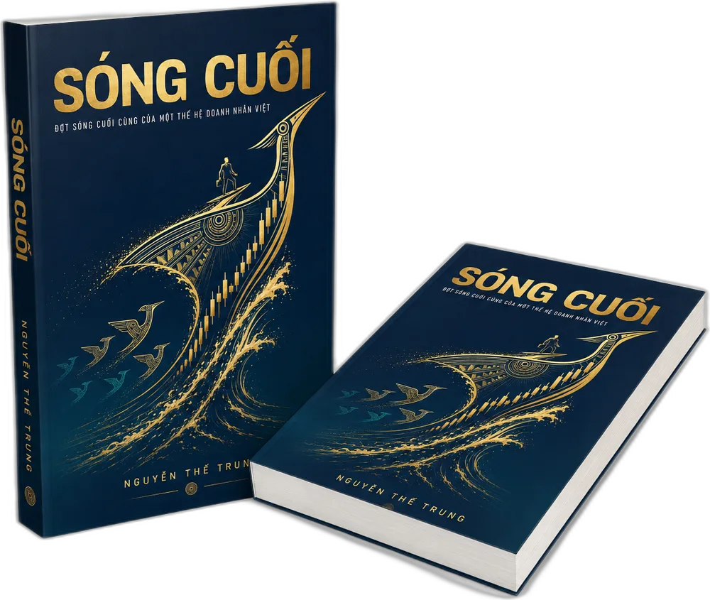 Bìa sách Sóng Cuối — Nguyễn Thế Trung, navy & gold